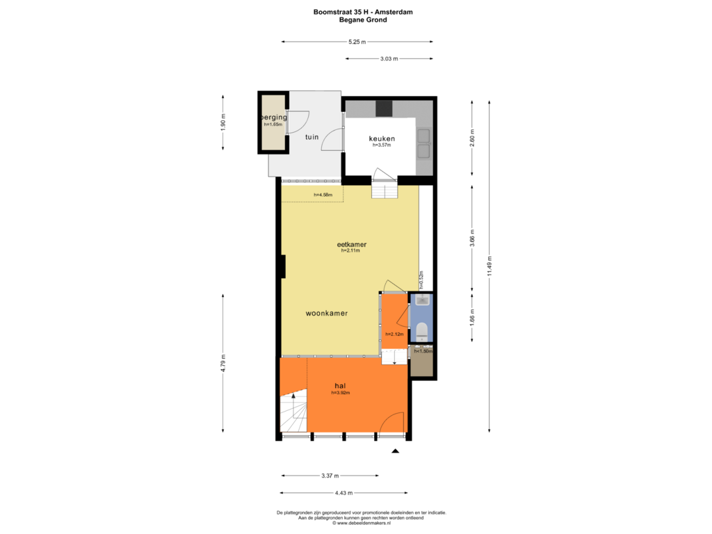 Bekijk plattegrond van BEGANE GROND van Boomstraat 35-H