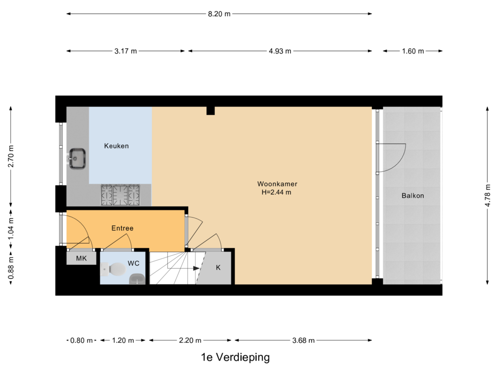 Bekijk plattegrond van 1e Verdieping van Dorpsstraat 37-G