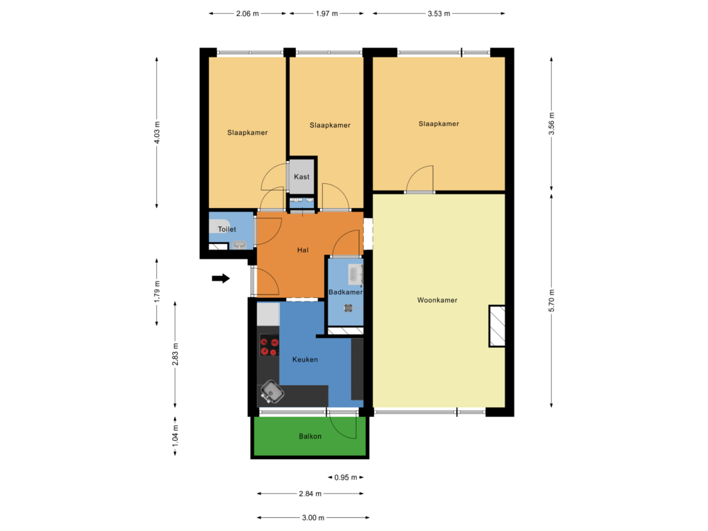 Bekijk plattegrond van appatement van Anth. Fokkerstraat 52