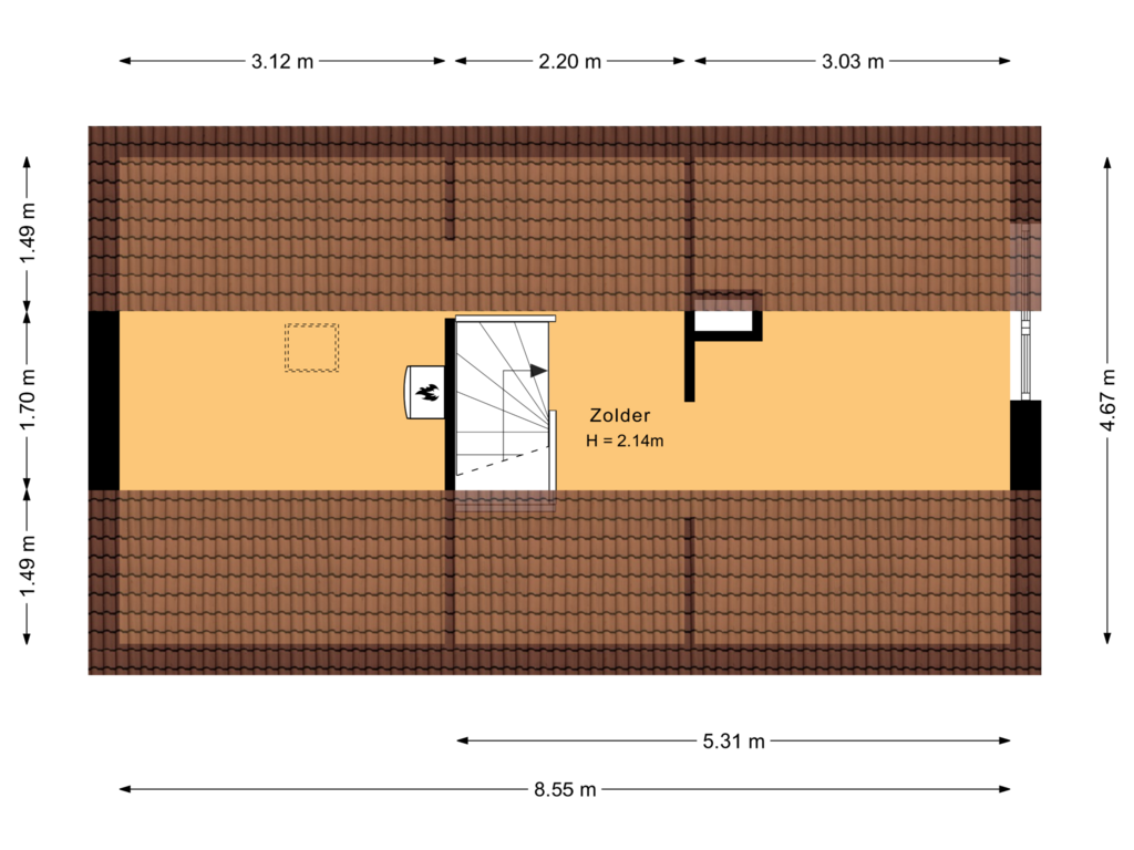 View floorplan of Tweede verdieping of Kerkslagen 54