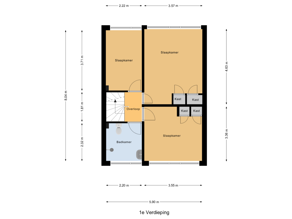 View floorplan of 1e Verdieping of Lambrechtsveld 27