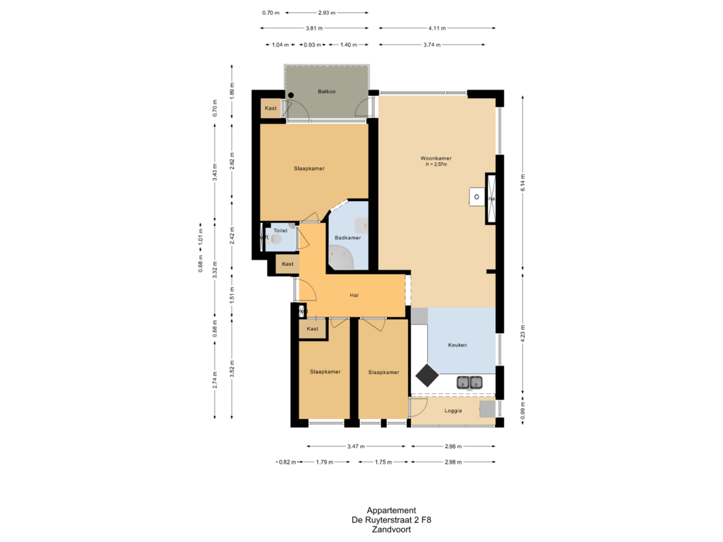 Bekijk plattegrond van Appartement van de Ruyterstraat 2-F8