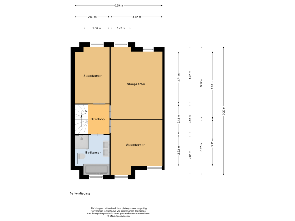 View floorplan of 1e verdieping of Pronkgevel 21