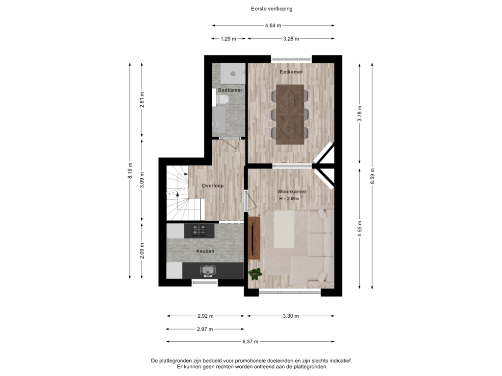 View floorplan of Eerste verdieping of Tooropstraat 168