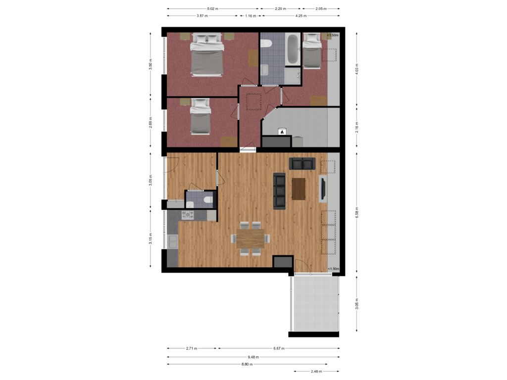 Bekijk plattegrond van Appartement van Langestraat 8-02