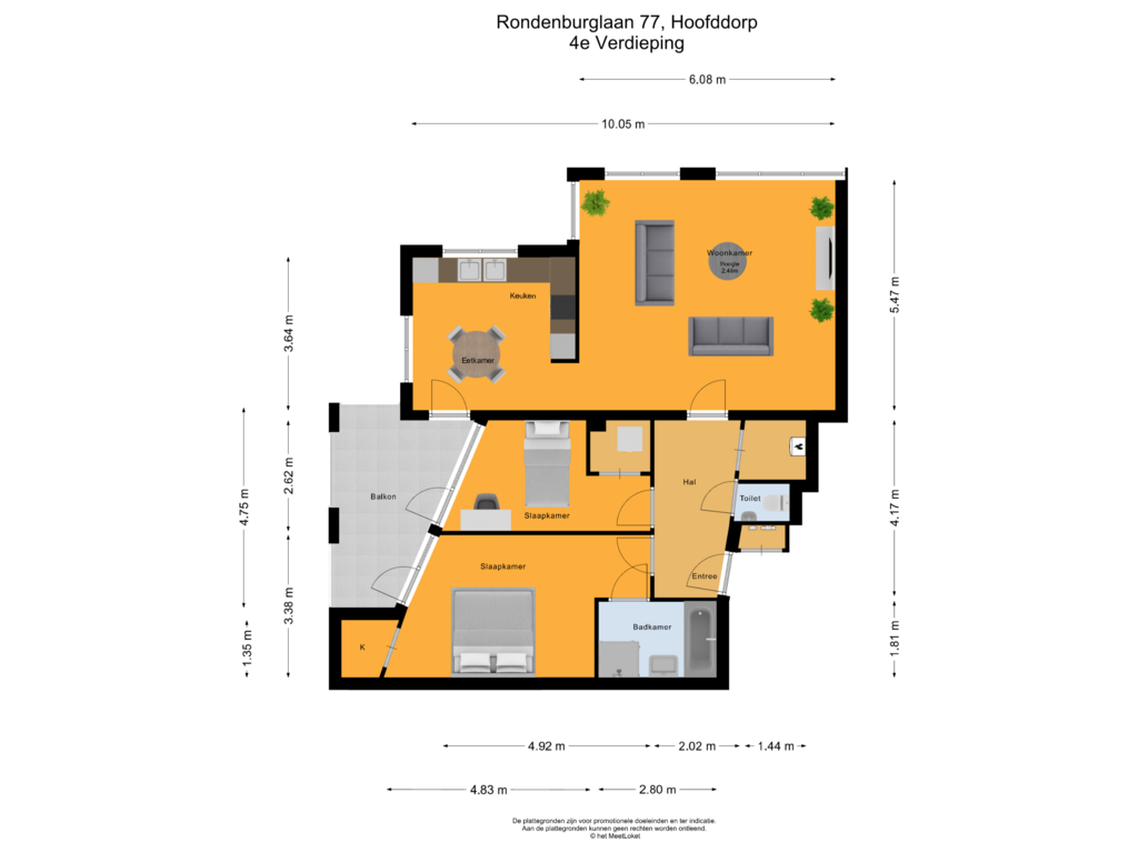 Bekijk plattegrond van 4e Verdieping van Rondenburglaan 77