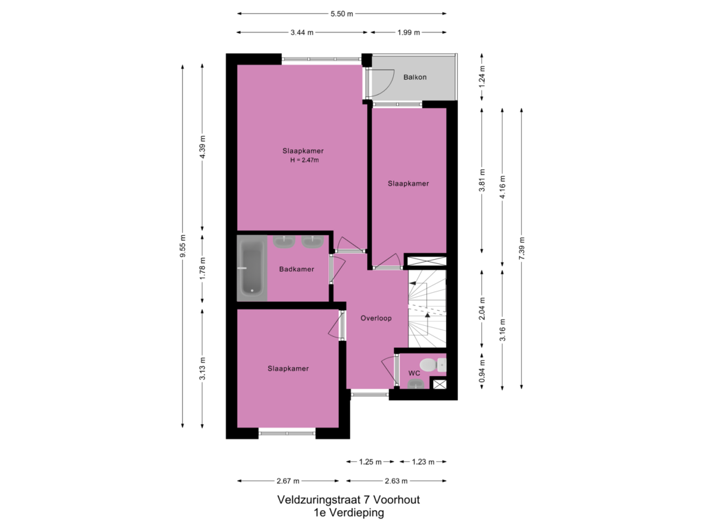 Bekijk plattegrond van 1e Verdieping van Veldzuringstraat 7