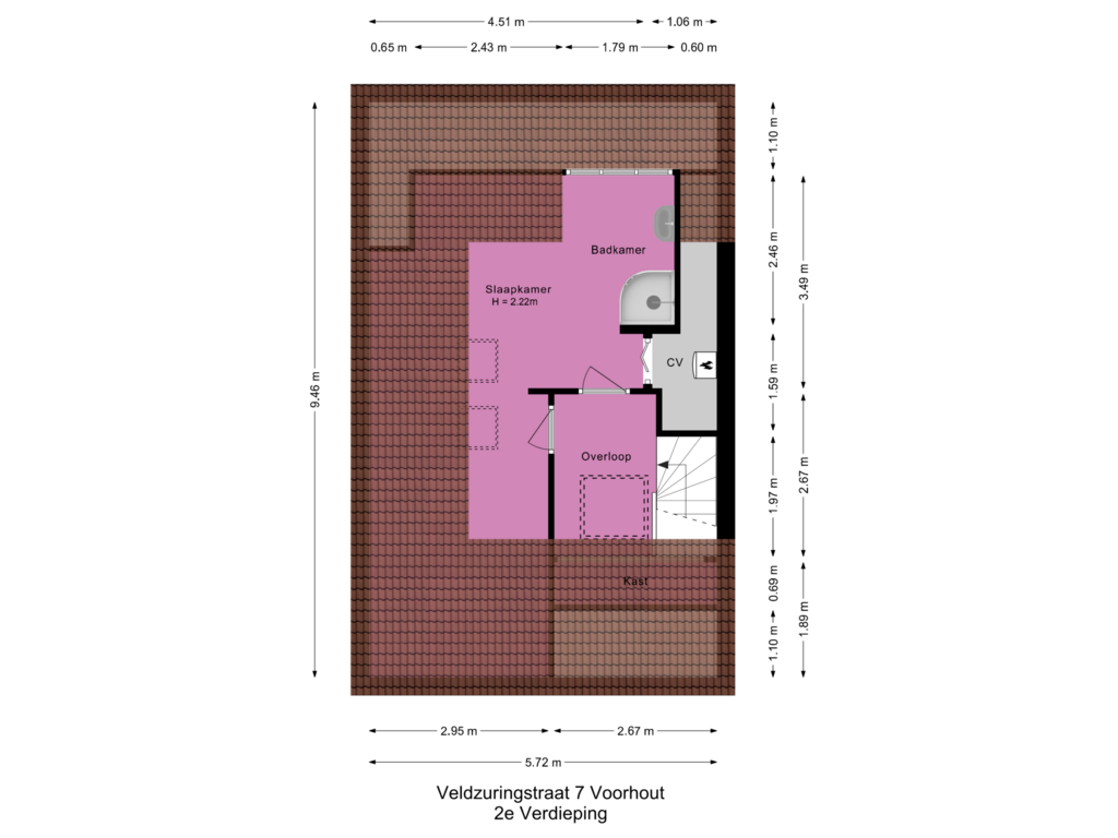 Bekijk plattegrond van 2e Verdieping van Veldzuringstraat 7