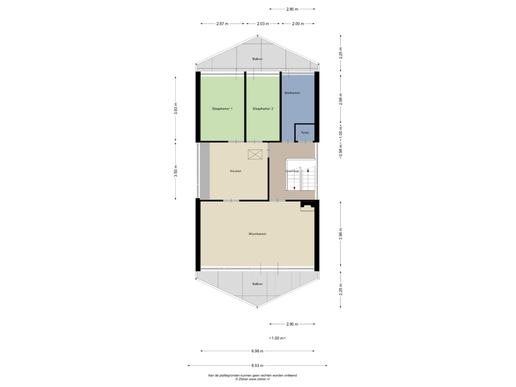 View floorplan of 1e verdieping of Van Staverenstraat 39-A