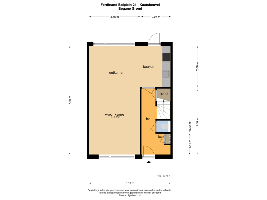 View floorplan of BEGANE GROND of Ferdinand Bolplein 21