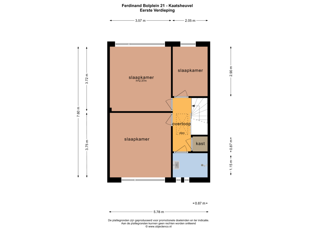 View floorplan of EERSTE VERDIEPING of Ferdinand Bolplein 21