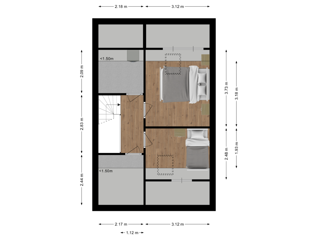 View floorplan of Tweede verdieping of Zaltbommelstraat 27