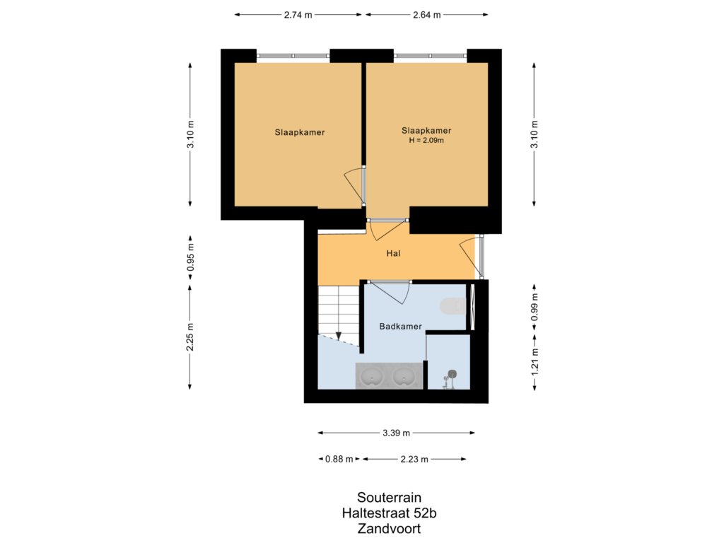 View floorplan of Souterrain of Haltestraat 52-B