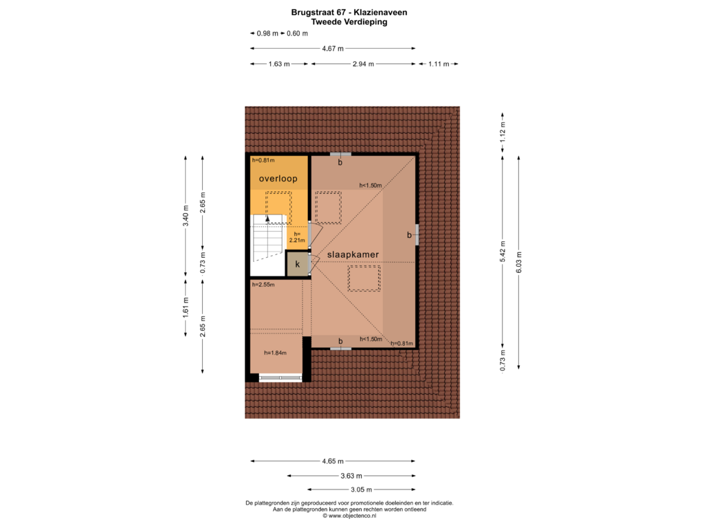 Bekijk plattegrond van TWEEDE VERDIEPING van Brugstraat 67