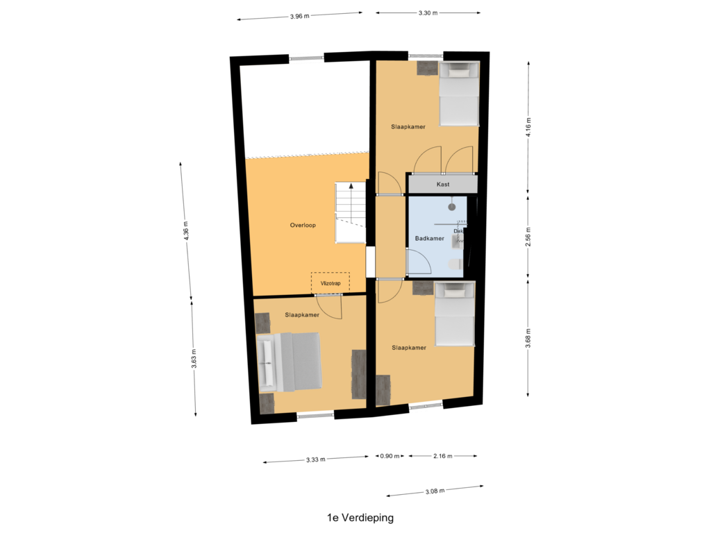 View floorplan of 1e Verdieping of Walstraat 91