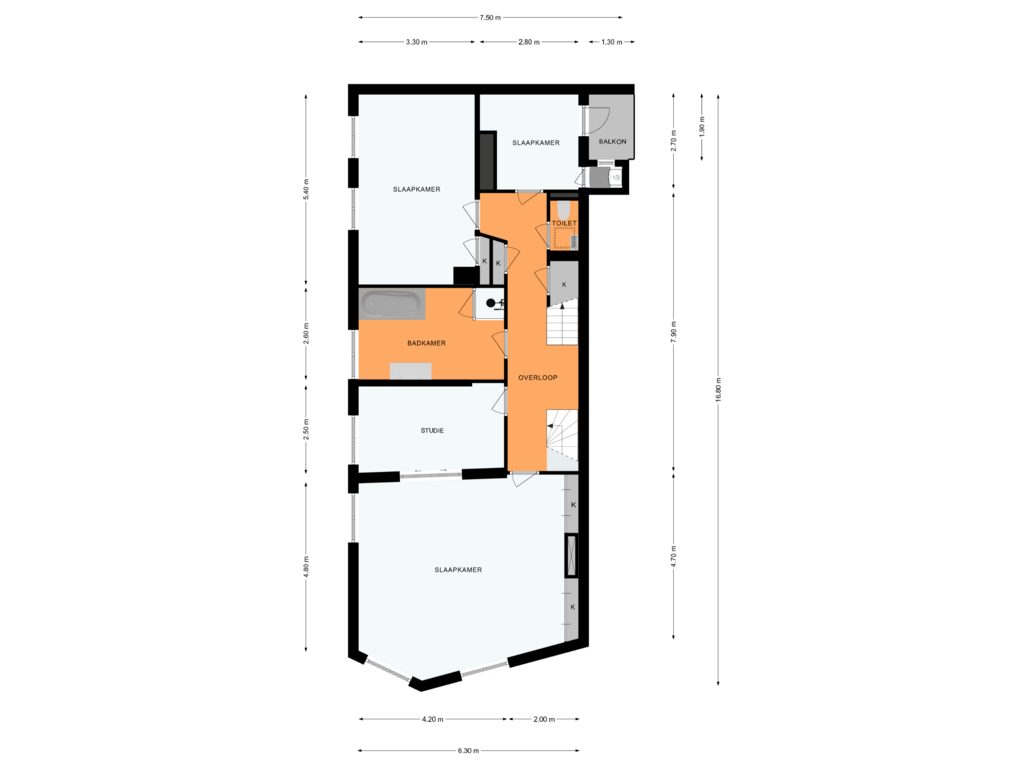 Bekijk plattegrond van 1e VERDIEPING van Graaf van Burenstraat 8