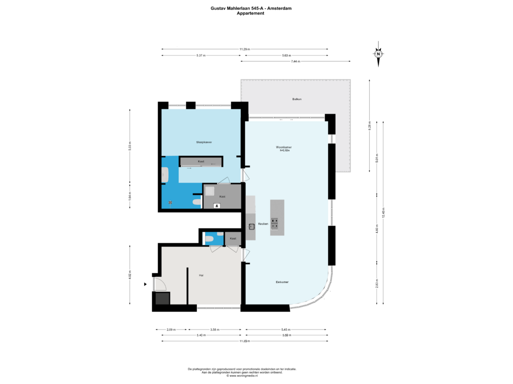 Bekijk plattegrond van Appartement van Gustav Mahlerlaan 545-A