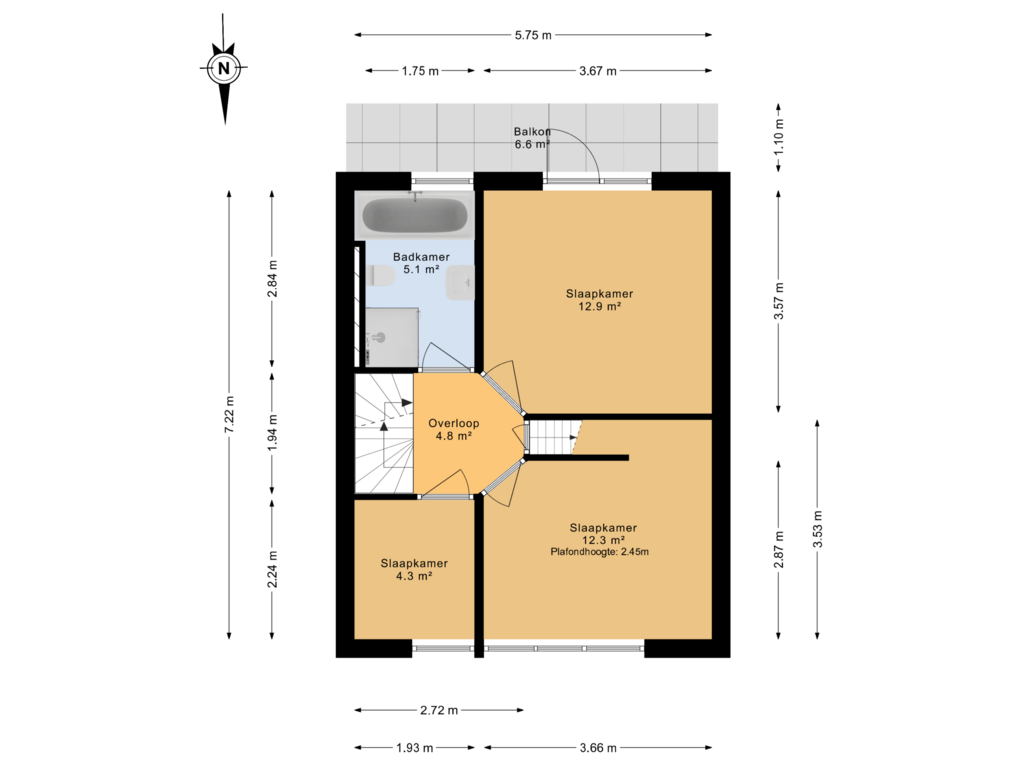 Bekijk plattegrond van 1e verdieping van Westfrankelandsestraat 133