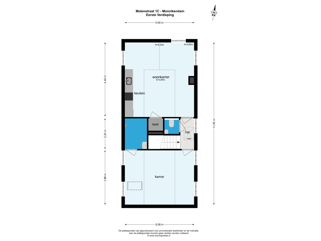 Bekijk plattegrond van Eerste Verdieping van Molenstraat 1-C