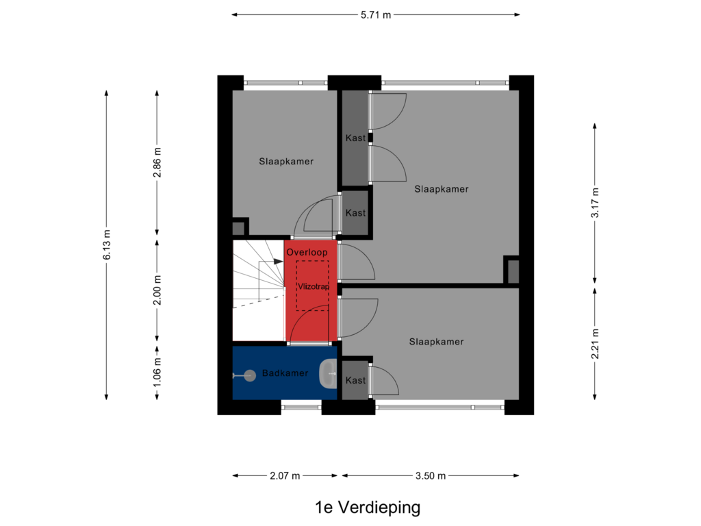 View floorplan of 1e Verdieping of Hennepstraat 53