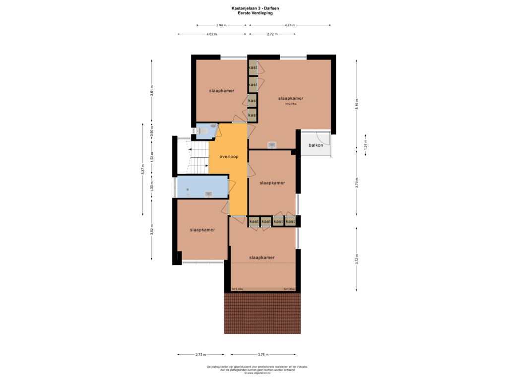 Bekijk plattegrond van EERSTE VERDIEPING van Kastanjelaan 3