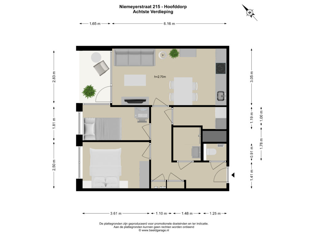 Bekijk plattegrond van ACHTSTE VERDIEPING van Niemeyerstraat 215