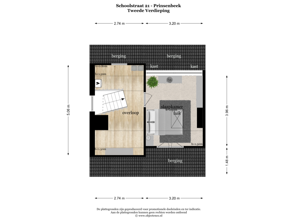 Bekijk plattegrond van TWEEDE VERDIEPING van Schoolstraat 21