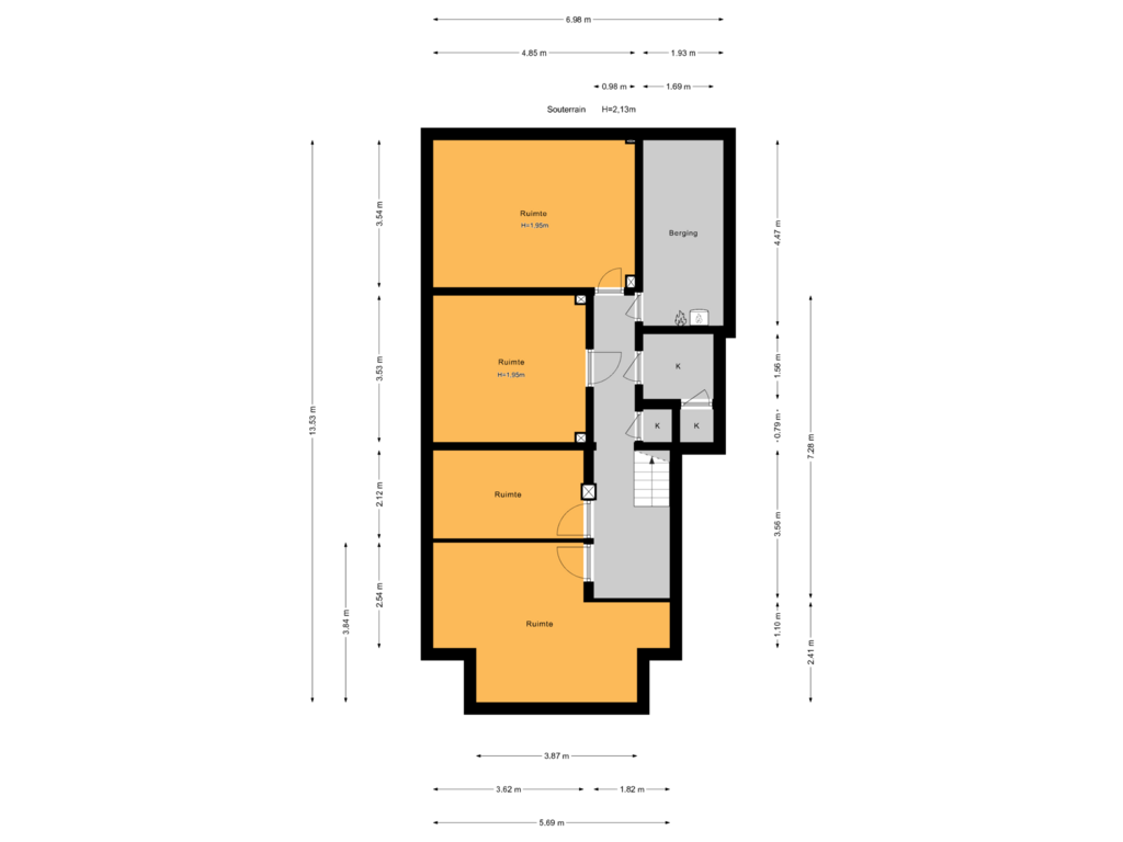 View floorplan of Souterrain of Kruisbeklaan 33