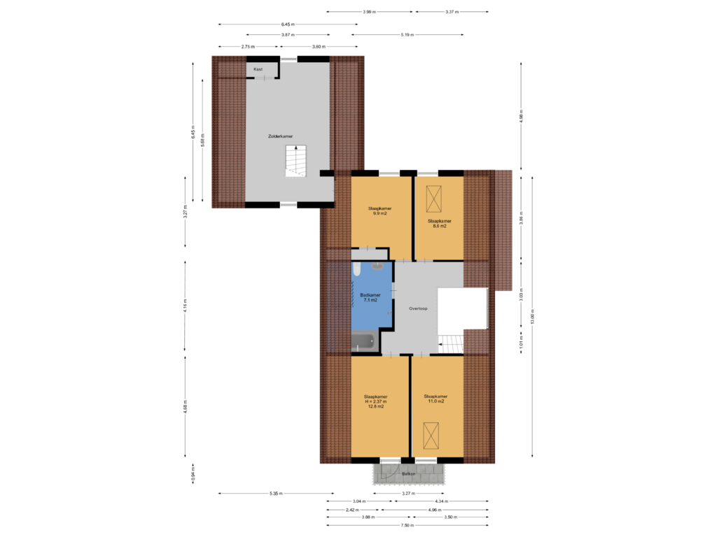 View floorplan of 1e Verdieping of Kosterijweg 18-A