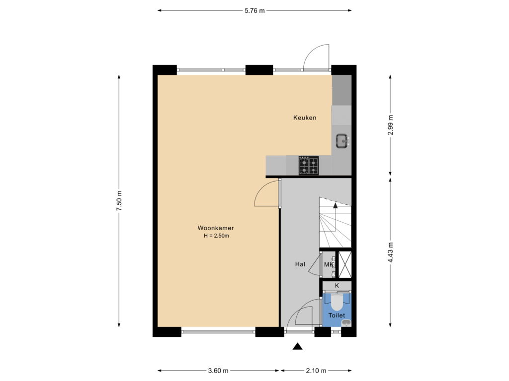 Bekijk plattegrond van Begane grond van Gildestraat 38