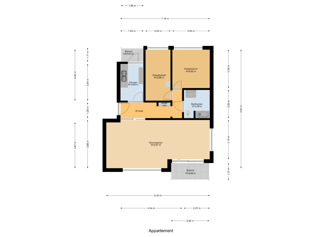 View floorplan of Appartement of Bosstraat 62