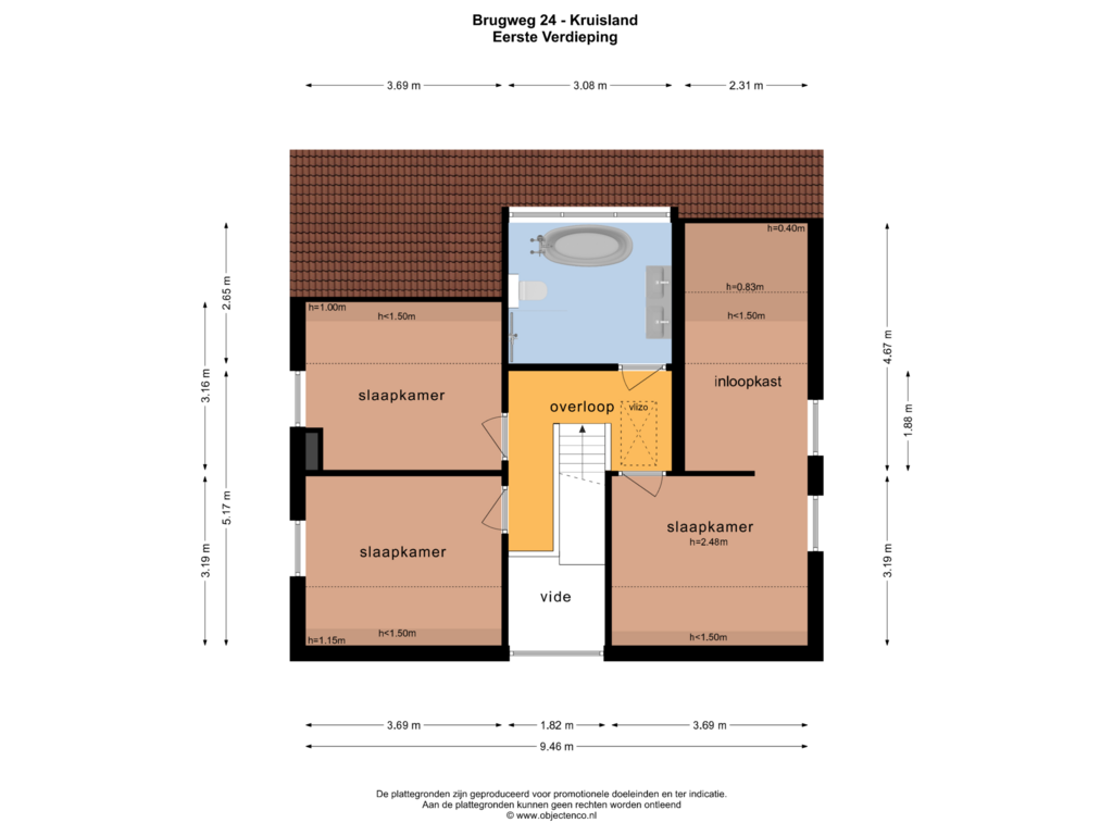 Bekijk plattegrond van EERSTE VERDIEPING van Brugweg 24