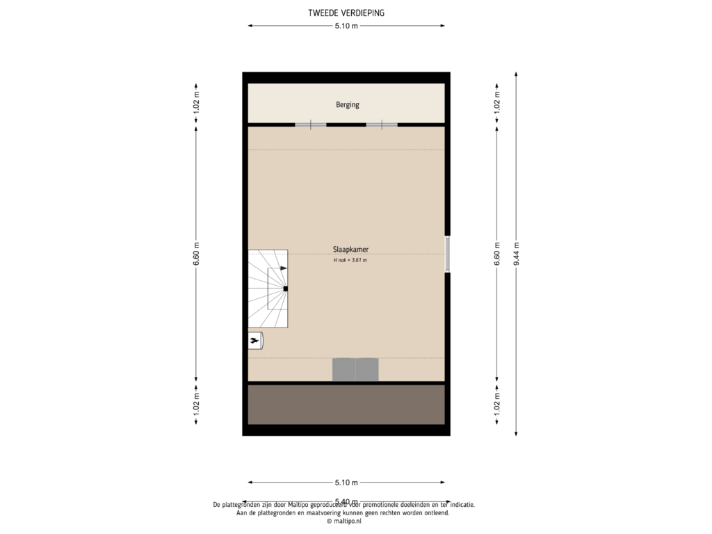 View floorplan of Tweede verdieping of Overste J M Kolffstraat 12