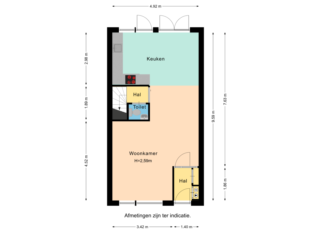 Bekijk plattegrond van Begane grond van Wilhelminastraat 27