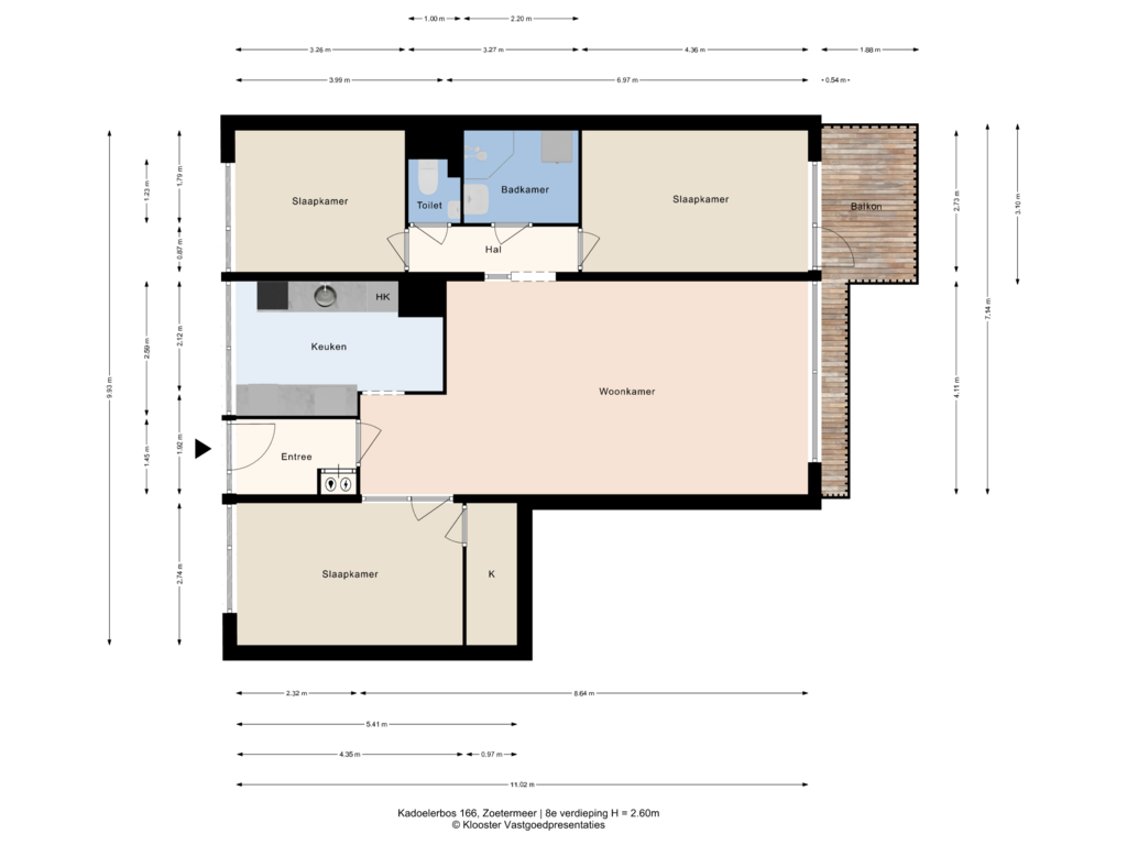 Bekijk plattegrond van 8e verdieping van Kadoelerbos 166