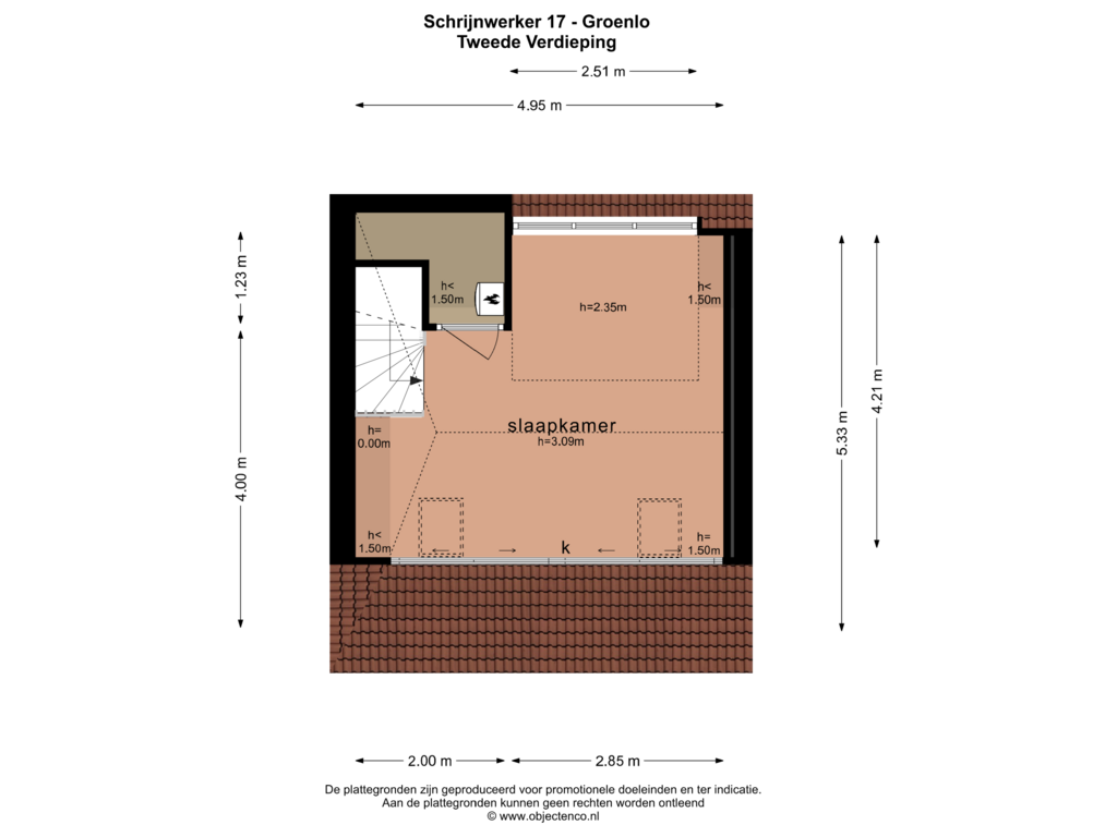 View floorplan of TWEEDE VERDIEPING of Schrijnwerker 17