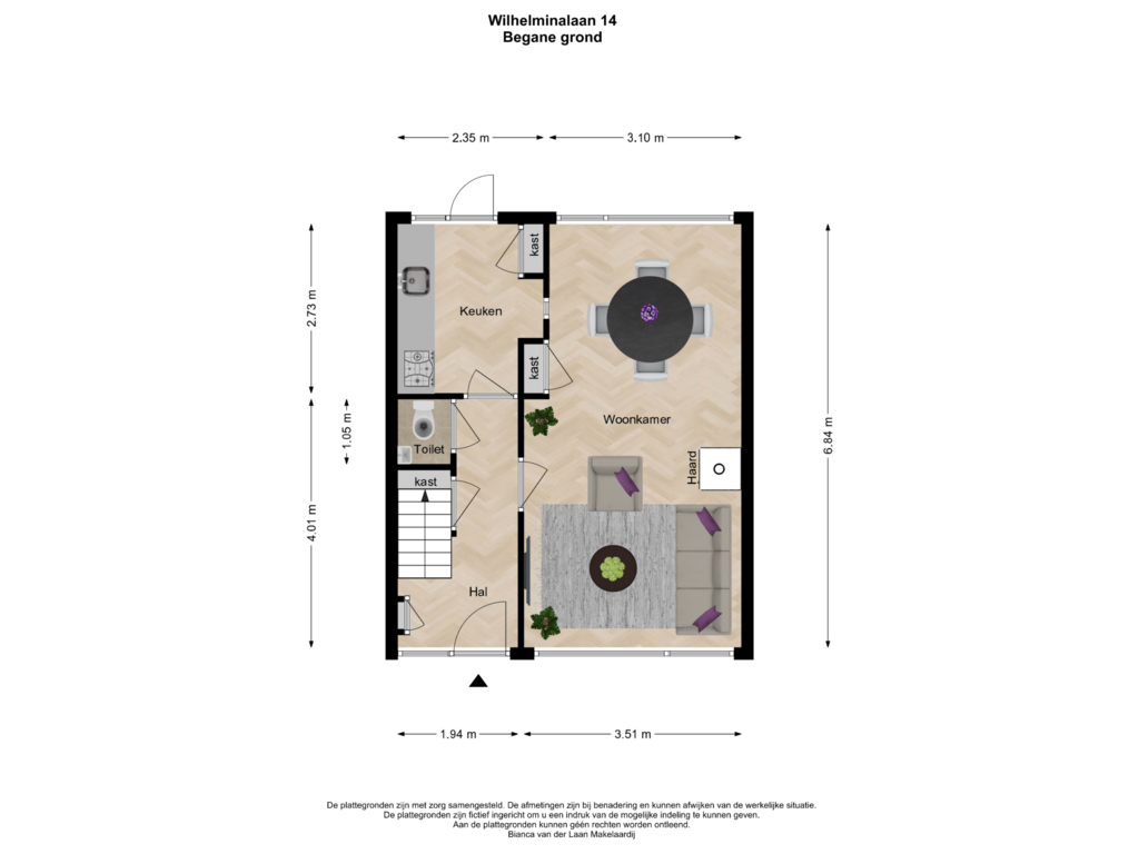 Bekijk plattegrond van Begane grond van Wilhelminalaan 14