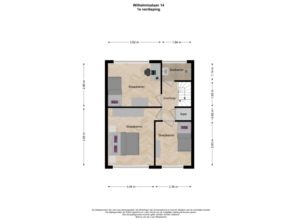 Bekijk plattegrond van 1e verdieping van Wilhelminalaan 14