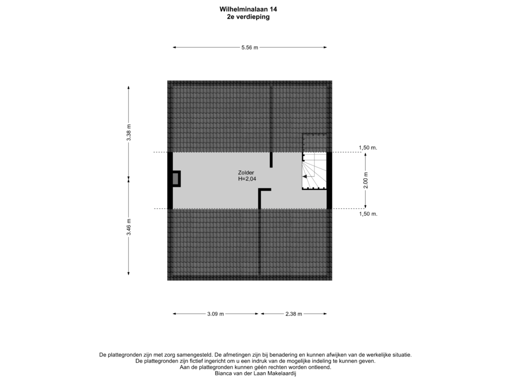 Bekijk plattegrond van 2e verdieping van Wilhelminalaan 14