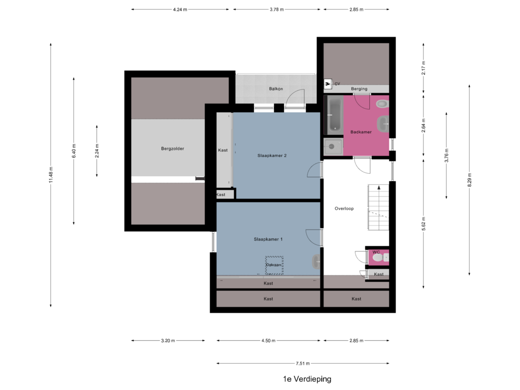 Bekijk plattegrond van 1e Verdieping van Heideweg 17