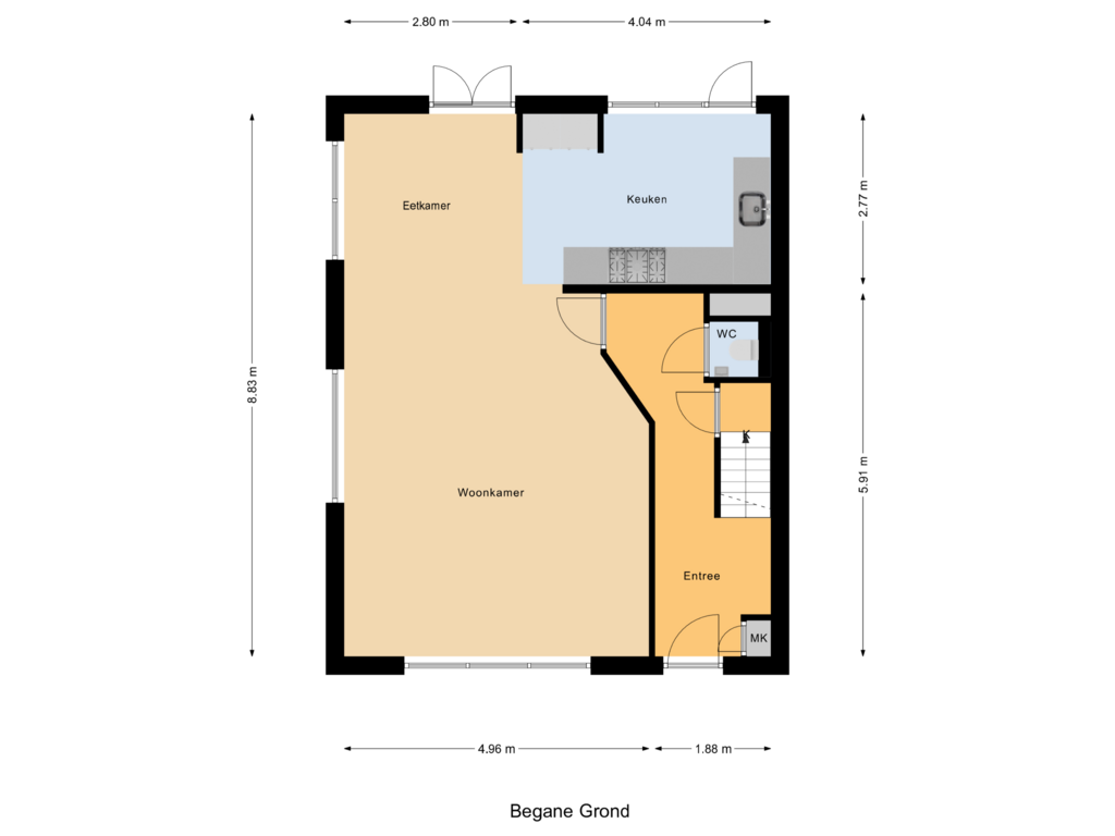 Bekijk plattegrond van Begane Grond van Valkenweg 180