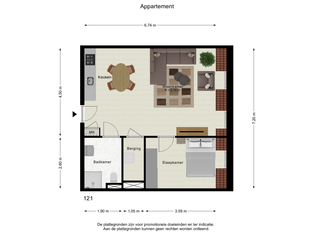 View floorplan of Appartement (Fur) of Pastoor Zegersstraat 121