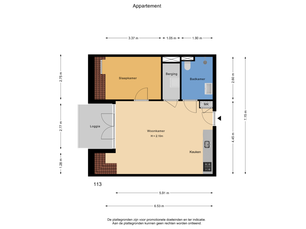 View floorplan of Appartement of Pastoor Zegersstraat 113