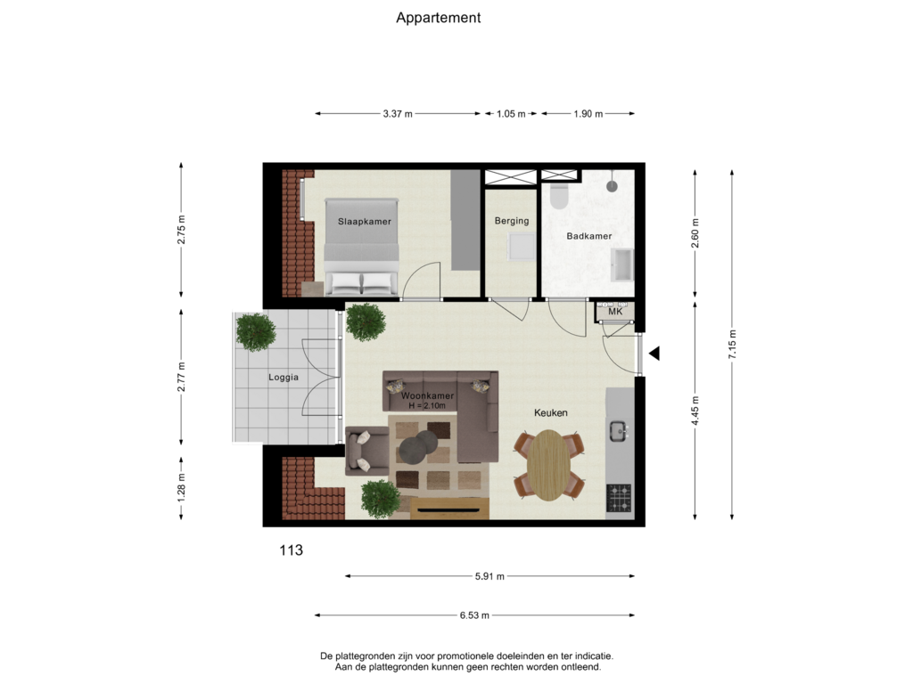 View floorplan of Appartement (Fur) of Pastoor Zegersstraat 113