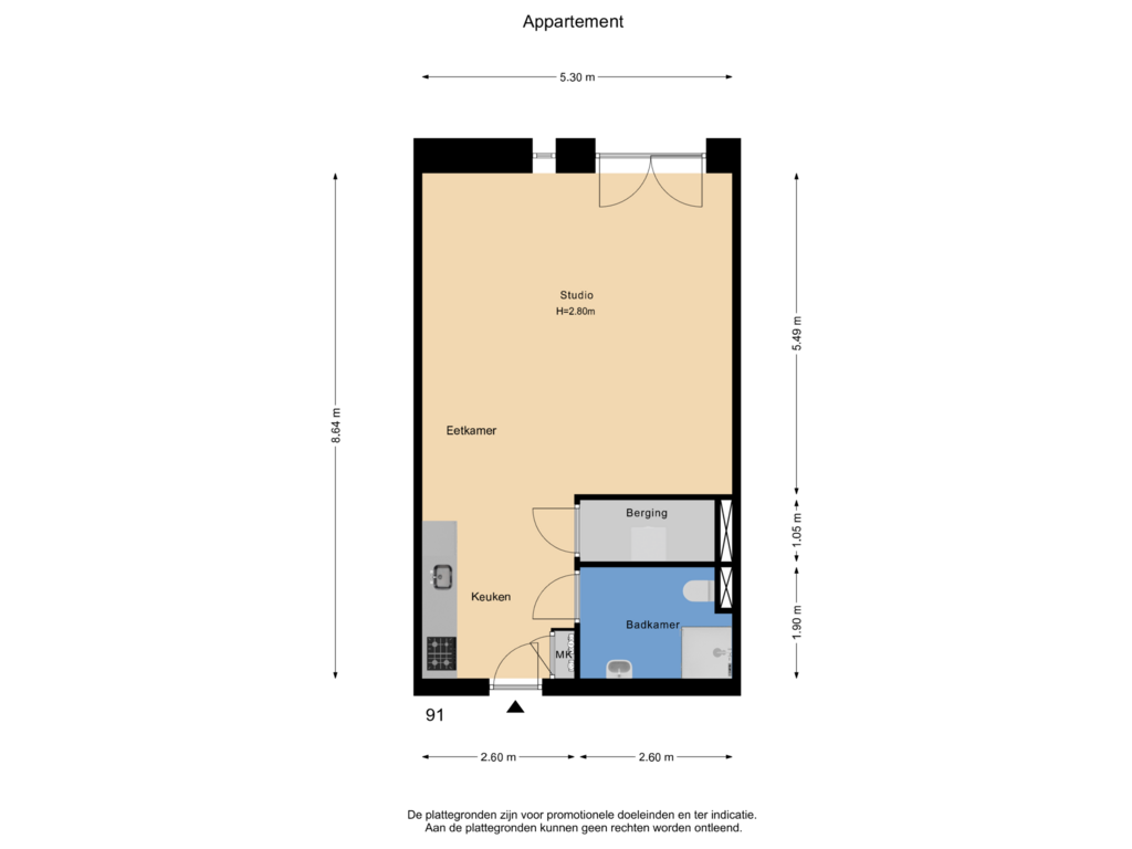 Bekijk plattegrond van Appartement van Pastoor Zegersstraat 91