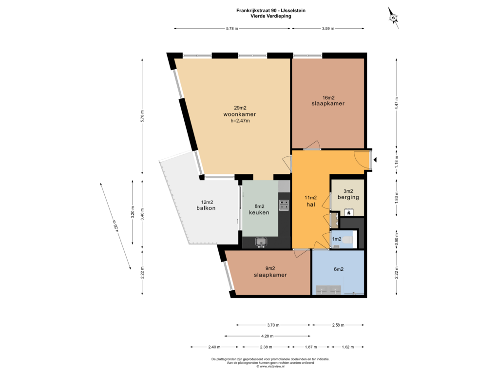 Bekijk plattegrond van VIERDE VERDIEPING van Frankrijkstraat 90