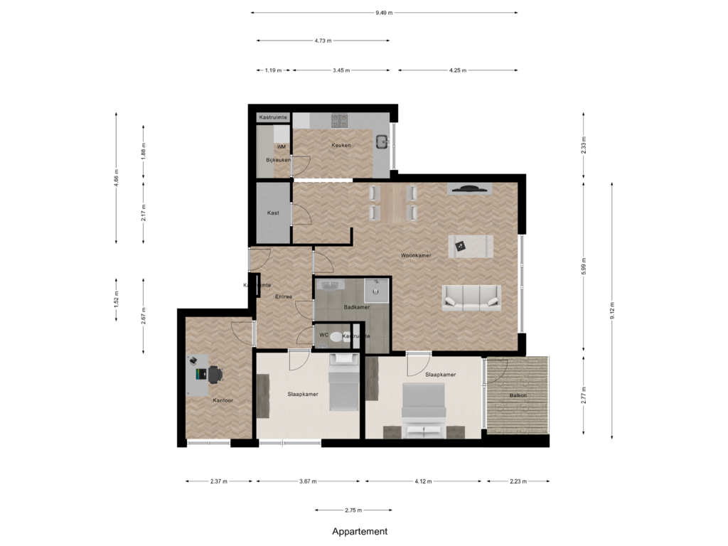 View floorplan of Appartement of President Wilsonlaan 128