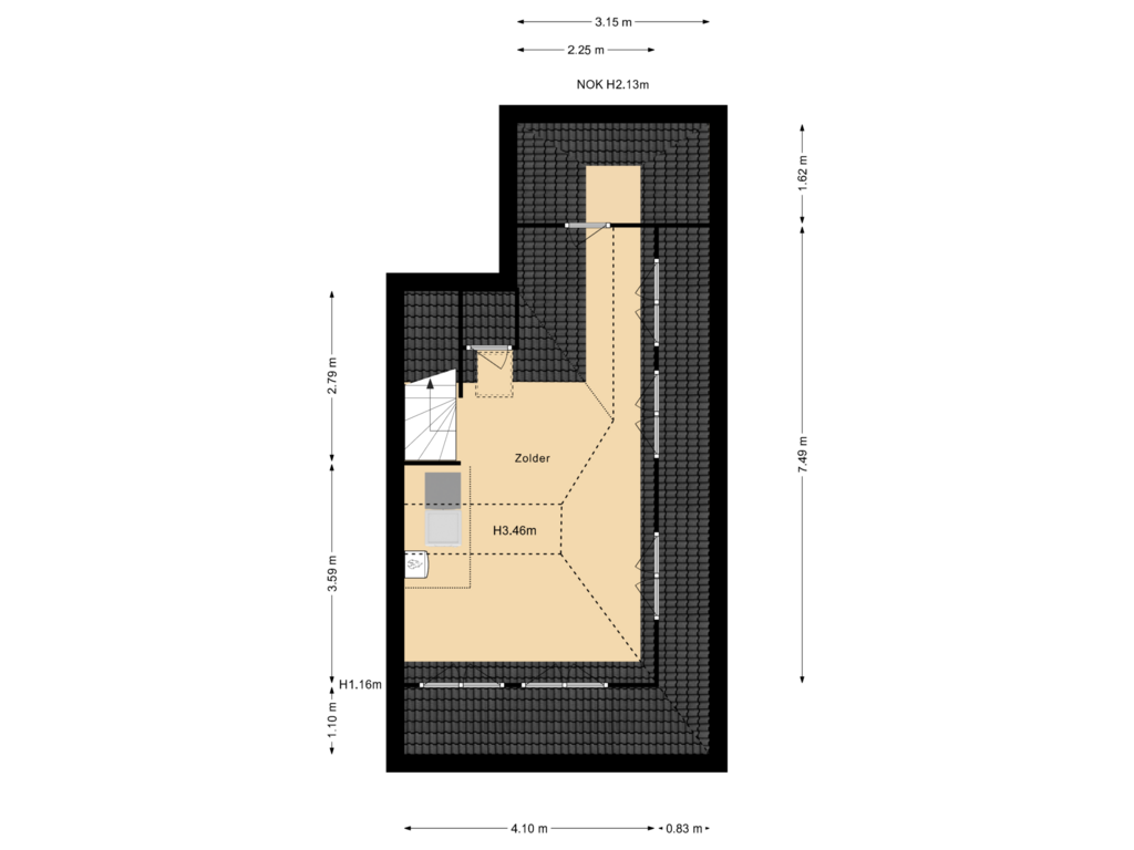 Bekijk plattegrond van Zolder van Willemstraat 27