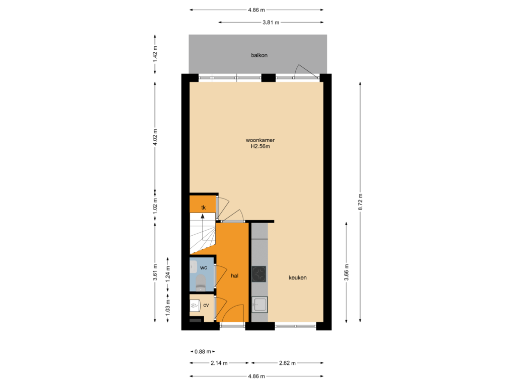 View floorplan of Woonlaag 1 of Agnietenstraat 73