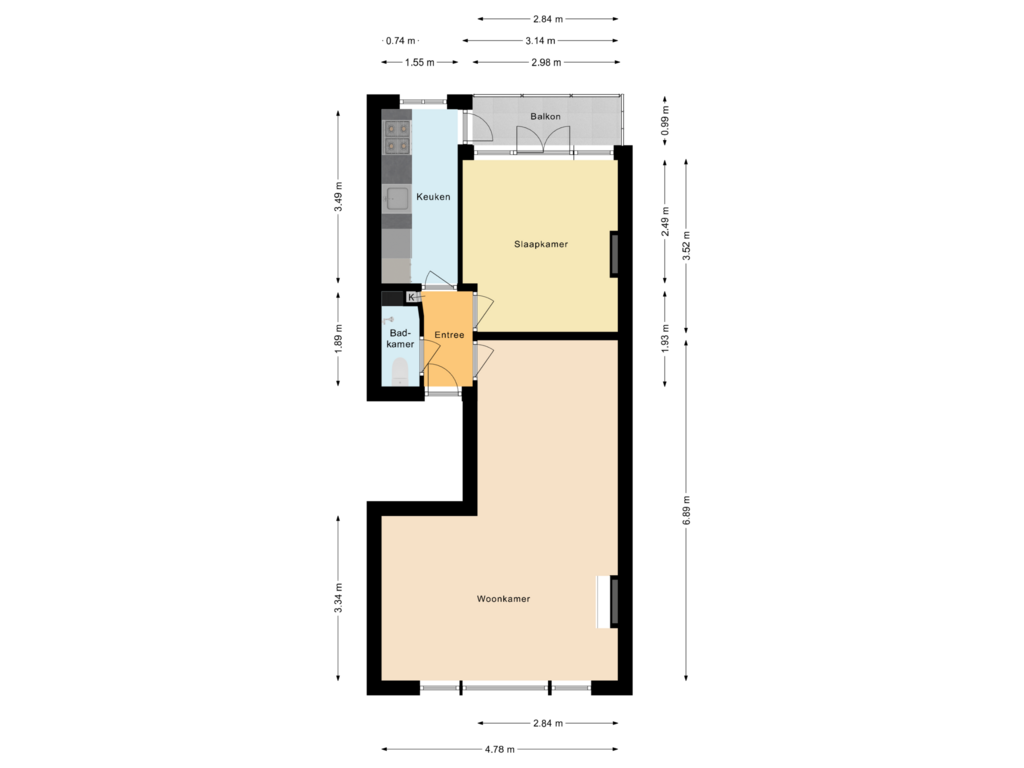 View floorplan of Appartement of Borgesiusstraat 3-B01